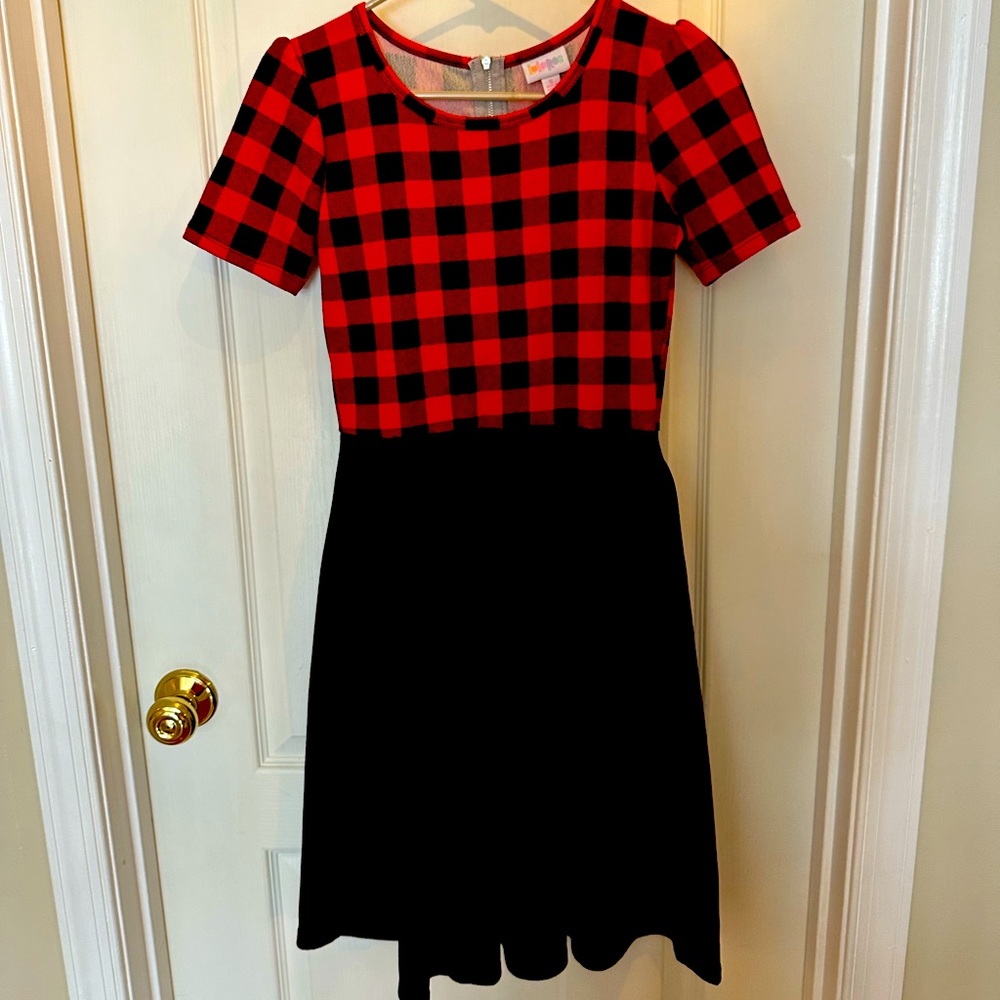 Small Lularoe Red and Black Buffalo Plaid Amelia Dress